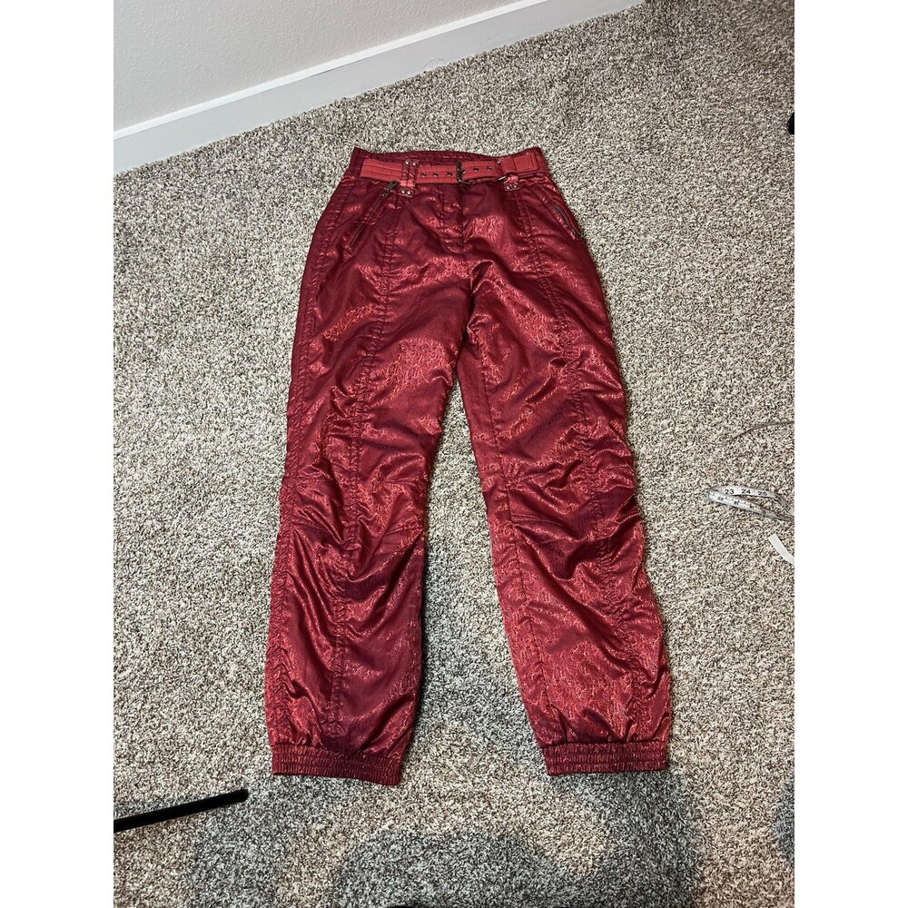 Vintage Kaelin Pants Womens‎ 12 Red Paisley Ski Insulated High Waist Belted 80s
